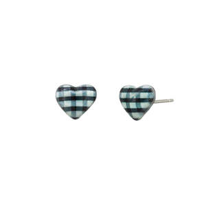 Earrings: Tiger Tree Black Gingham Heart Studs