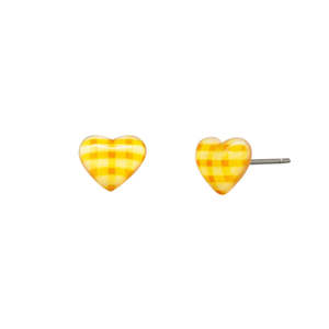 Earrings: Tiger Tree Yellow Gingham Heart Studs