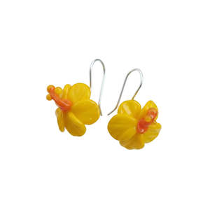 Earrings: Rainey Designs Glass Hibiscus Earrings Yellow