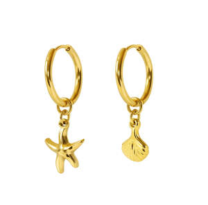 Iko Iko Huggie Earrings Starfish & Shell Gold