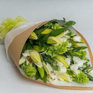 Sympathy: Elegant White & Green Seasonal Bouquet