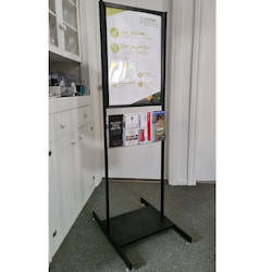 Freestanding Poster Snap Frame Holders: A2 Black Poster Stand, Optional DLE Leaflet Holders,
