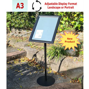 Waterproof A3 Black Round Pole Snap Frame Menu / Display Stand