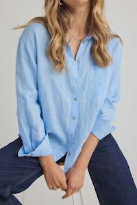 Optimum Sky Blue Stripe Linen Oversized Shirt