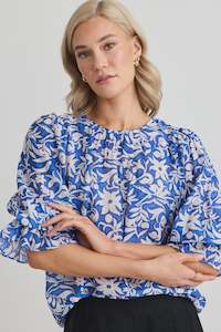 Tops/Tees: Candid Blue Batik Crewneck SS top - Blue Batik