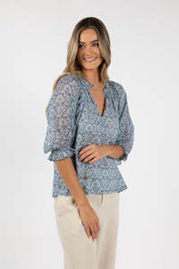 Portafino Aries Blouse -Blue Print