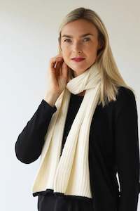 Archer House: Wool Blend Ribbed Scarf w Border -Winter White/Black