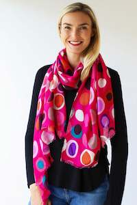 Archer House: Retro Multi Colour Spot Scarf -Hot Pink/Multi