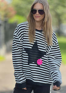 Stripe Waffle Sweat-Blk/White