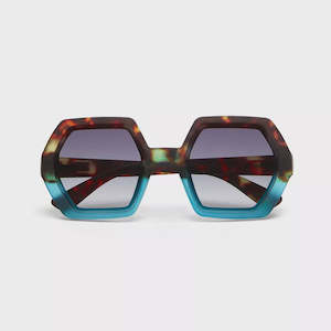 Sunglasses Readers Bluelights: Emma Hexagonal Sunglasses - Havana/Blue