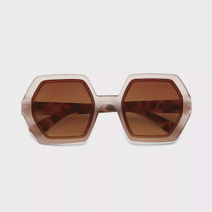 Sunglasses Readers Bluelights: Emma Hexagonal Sunglasses - Pink Havana