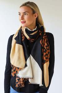 Archer House: Geometric Animal Print Scarf -Tan