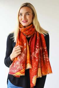 Gold Foil Marble Scarf -Orange