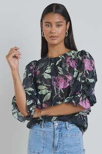 Ivy Jack: Candid Crew Neck Top -Petrol Lilac Floral