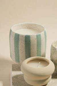 Homeware: Blue Stone Stripe Large Ceramic Soy Candle