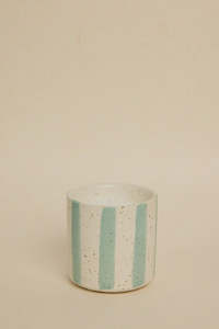 Homeware: Blue Stone Stripe Small Ceramic Soy Candle