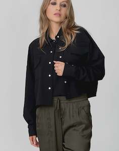 Storm: Twill Crop Shacket -Black