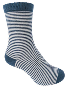 Ds Socks: Stripe Wool Cashmere Socks -Denim Blue/Natural