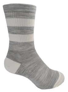 Ds Socks: Merino Retro BootSock Stripe -Lt Grey Marle/Bleached White