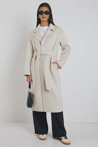 Geneva Wool Blend Belted Coat -Snow Marle