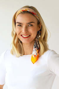 Archer House: Abstract Silky Square Scarf – Orange/Multi