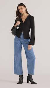 Johnna Button Knit Top - Black