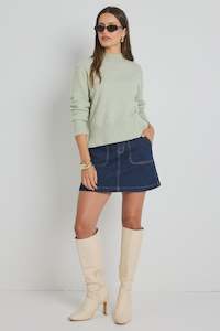 Ivy Jack: Cloud Sage Funnel Neck Jumper-Sage