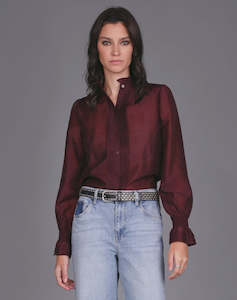 Pintuck Detail Shirt -Deep Burgundy