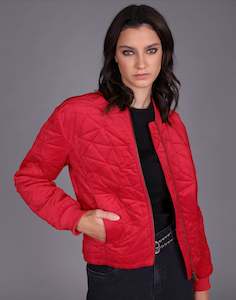 Storm: Quilted Velvet Bomber -Red