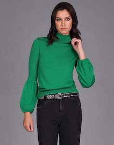 Roll Neck Merino Sweater - Grass Green