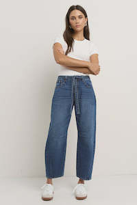 Jeans: Campus Tie Waist Barrel Jean - Deep Blue