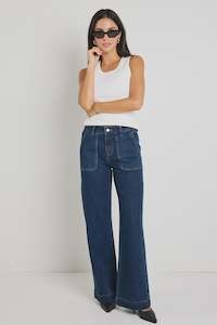 Jeans: Feature Mid Rise Front Pocket Jean - Indigo