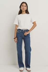 Hudson Mid Rise Straight Leg Jean - Mid Blue