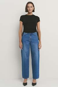 Jeans: Berlin Mid Barrel Leg Jean - Signature Blue