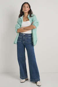 Zoey High Rise Wide Leg Pocket Jean -Mineral Blue