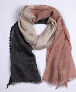 Scarves: Tri Colour Wool Blend Scarf -Natural