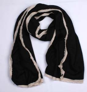 Scarves: Contrast Wool Blend Scarf -Black
