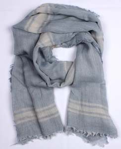 Scarves: Bordered Wool Blend Scarf -Blue