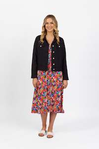 Linen Jacket with Frayed Seams - Navy