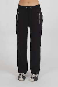 Loose Leg Escape Trackies -Black/Silver Zips