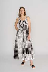 Gala Dress - Black / Ecru Stripe