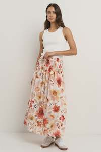 Cheerful Shirred Waist Maxi Skirt - Sunrise Meadow