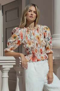 Melodic Shirred Body SS Top - Sunrise Meadow
