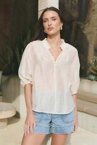 Closure Sheer High Neck Top - Ivory