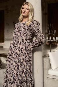 Effortless Animal LS Shirred Sleeve Tiered Maxi Dress - Animal