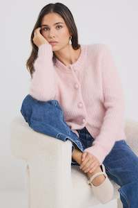 Highlight Mohair Blend Crewneck Cardigan -Blush