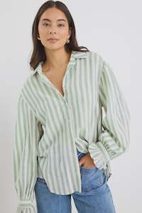 Connection Stripe Drop Shoulder Shirt - Moss