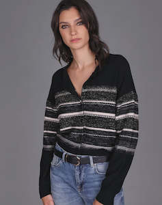 Storm: Merino Cardi - Black Lurex Stripe