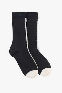 Socks: White Front Trim Socks -Black
