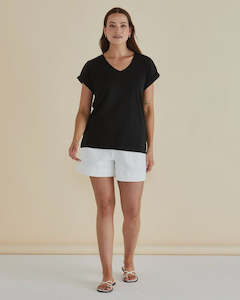 Ayla V Neck Tee - Black